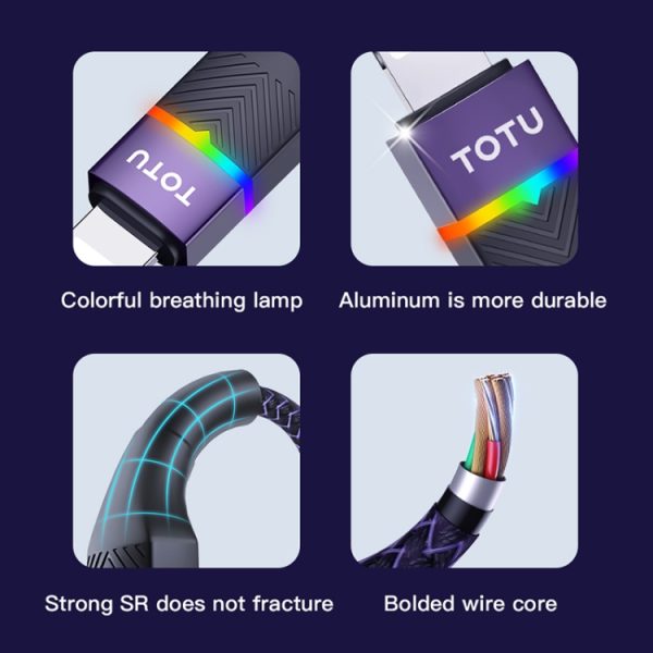 TOTU BT-020 Journey Series USB naar Type-C Colourful Breathing Light-datakabel, USB to Type-C