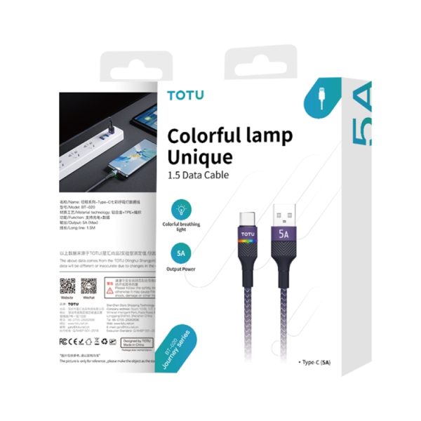 TOTU BT-020 Journey Series USB naar Type-C Colourful Breathing Light-datakabel, USB to Type-C