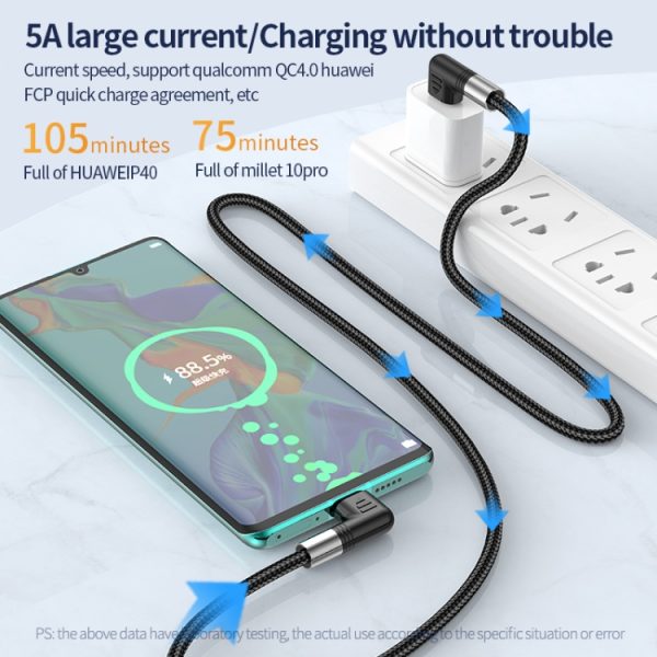 A9 100 W USB-C/Type-C naar USB-C/Type-C datakabel met dubbele elleboog, 0.5m, 1m, 2m, 3m
