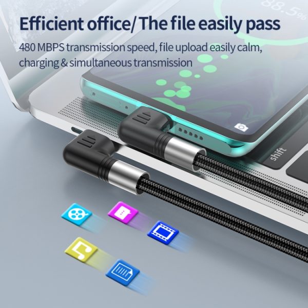 A9 100 W USB-C/Type-C naar USB-C/Type-C datakabel met dubbele elleboog, 0.5m, 1m, 2m, 3m