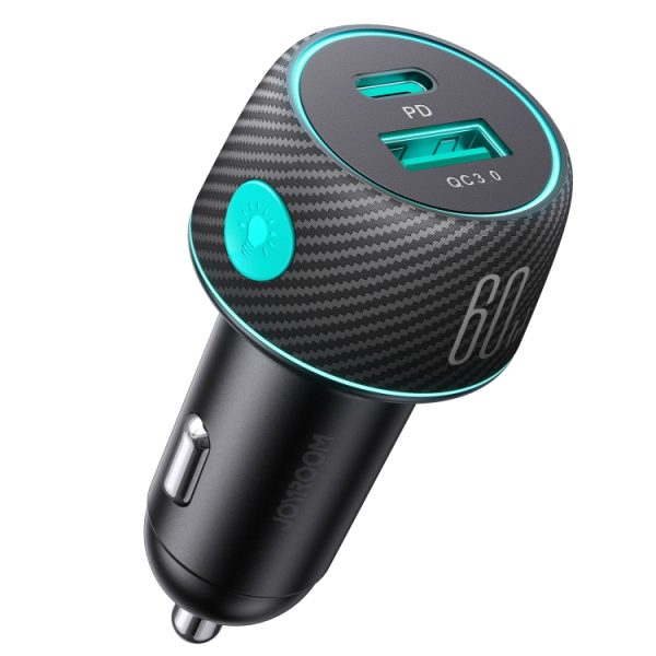 JOYROOM JR-CCN01 60W USB+USB-C / Type-C Meerkleurige autolader met lichtknop, JR-CCN01