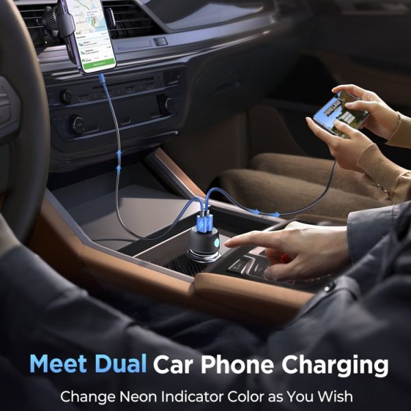 JOYROOM JR-CCN01 60W USB+USB-C / Type-C Meerkleurige autolader met lichtknop, JR-CCN01
