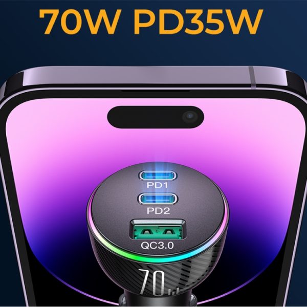JOYROOM JR-CL26 70W 3-poorts USB+USB-C / Type-C autolader, JR-CL26