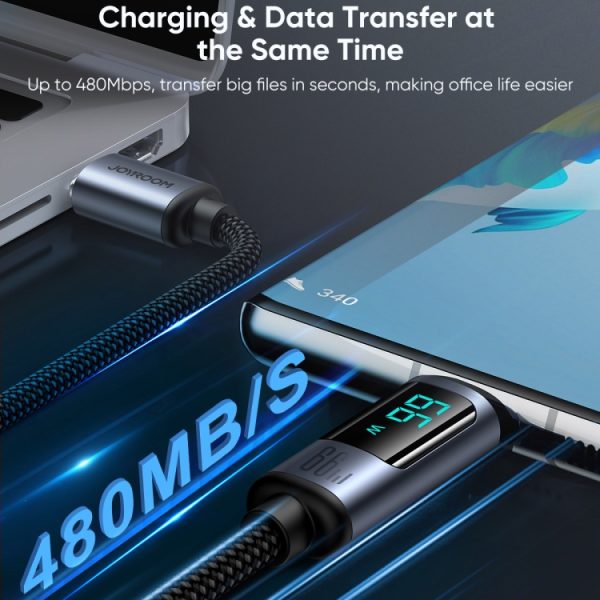 JOYROOM S-AC066A16 6A USB naar USB-C / Type-C digitaal display Snel opladen datakabel, USB to Type-C