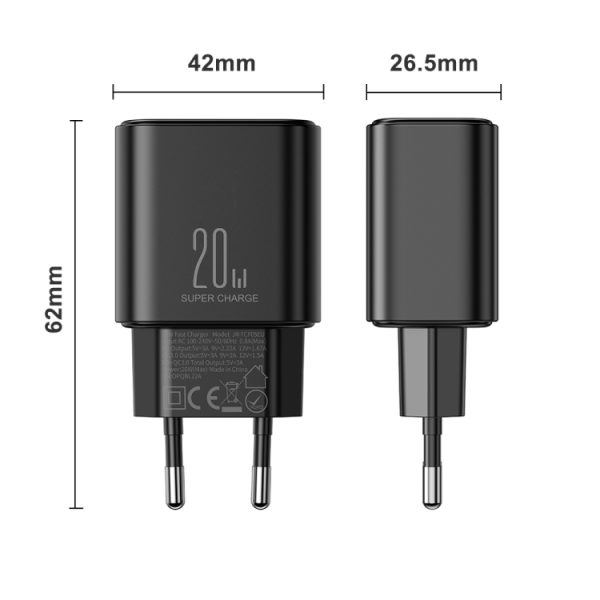 J0YROOM TCF05 20W USB+USB-C/Type-C snellader, US Plug, EU Plug, UK Plug, CN Plug