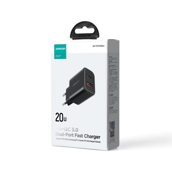 J0YROOM TCF05 20W USB+USB-C/Type-C snellader, US Plug, EU Plug, UK Plug, CN Plug