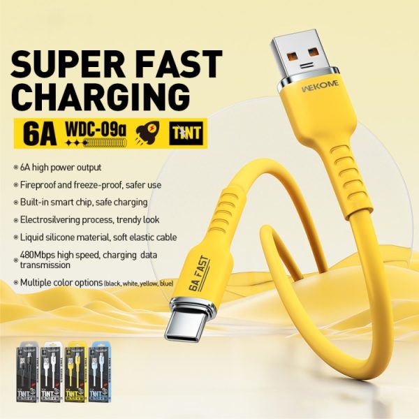 WK WDC-09a 6A USB naar USB-C/Type-C siliconen datakabel, lengte: 1,2m, WDC-09a