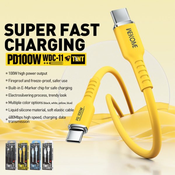 WK WDC-11 100 W USB-C/Type-C naar USB-C/Type-C siliconen datakabel, lengte: 1,2 m, WDC-11