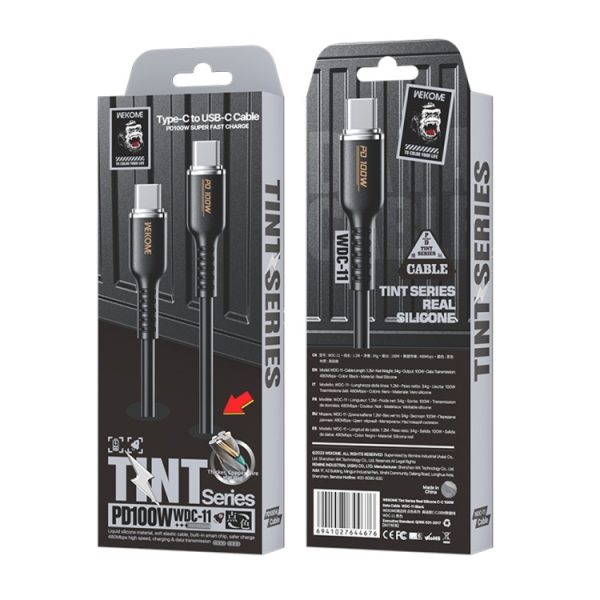 WK WDC-11 100 W USB-C/Type-C naar USB-C/Type-C siliconen datakabel, lengte: 1,2 m, WDC-11