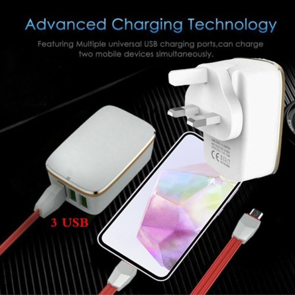 LDNIO A3304 17W 3 USB-interfaces Reislader Oplader voor mobiele telefoons,, US Plug, EU Plug, UK Plug, AU Plug