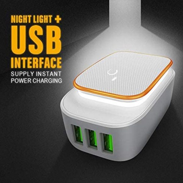 LDNIO A3305 3.4A 3 USB-interfaces Reislader Oplader voor mobiele telefoons, ondersteuning Touch LED-nachtlampje, EU-stekker,, Type-C / USB-C, Micro USB, 8 Pin