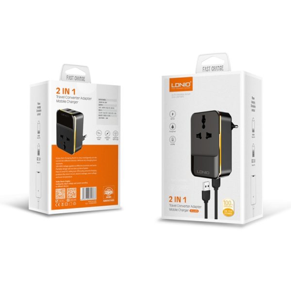 LDNIO SC1205 Universele conversie-aansluiting + QC3.0 USB + USB-interfaces Multifunctionele reisoplader Oplader voor mobiele telefoon, EU-stekker