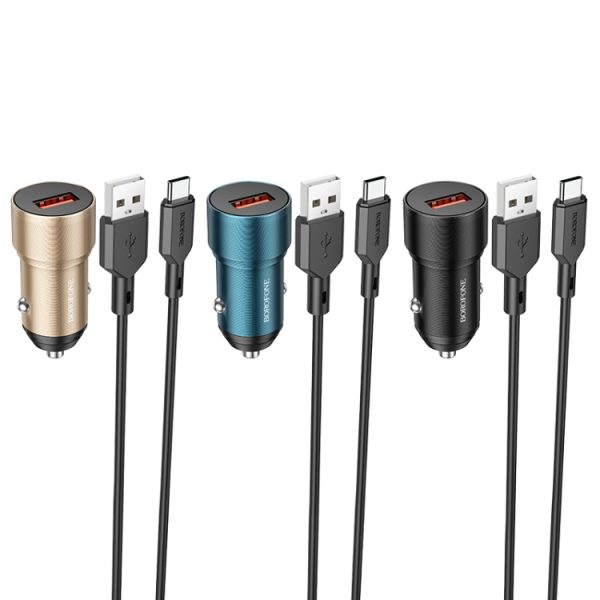BOROFONE BZ19A Wisdom QC3.0 USB-poort Snel opladende autolader met USB naar Type-C-kabel, 6974443387506