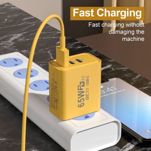 65 W galliumnitride USB + Type-C snellaadoplader, EU Plug, US Plug