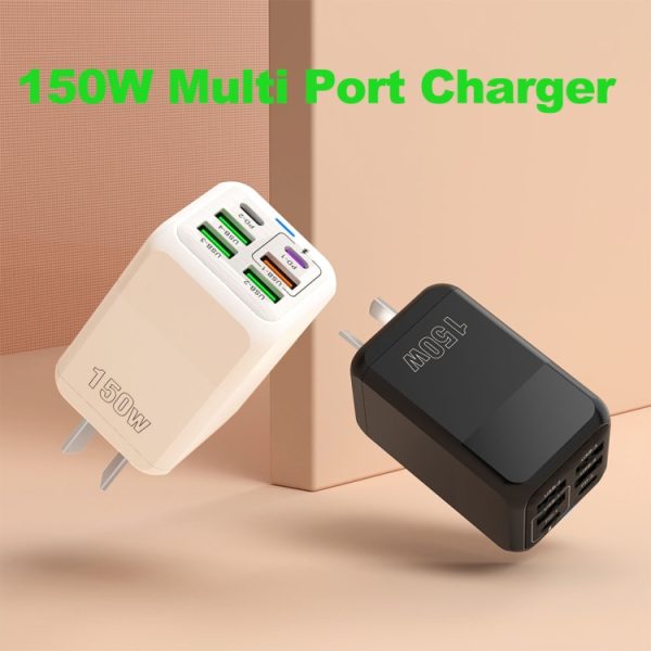150 W 4 x USB + 2 x USB-C / Type-C snellader met meerdere poorten, EU Plug, US Plug, UK Plug, AU Plug
