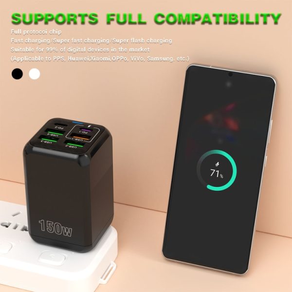 150 W 4 x USB + 2 x USB-C / Type-C snellader met meerdere poorten, EU Plug, US Plug, UK Plug, AU Plug