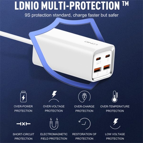 LDNIO A4610C PD65W Dual USB-C / Type-C + Dual USB snellader, kabellengte: 1,5 m, EU Plug·, A4610C (UK Plug), US Plug