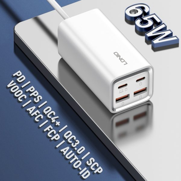 LDNIO A4610C PD65W Dual USB-C / Type-C + Dual USB snellader, kabellengte: 1,5 m, EU Plug·, A4610C (UK Plug), US Plug