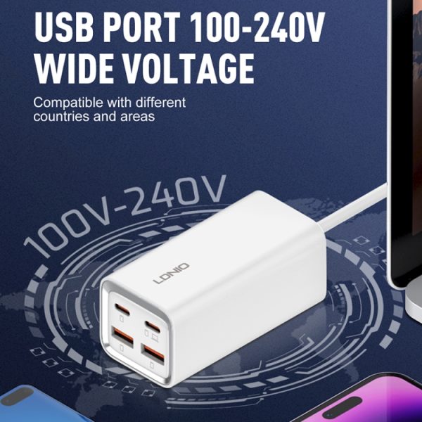 LDNIO A4610C PD65W Dual USB-C / Type-C + Dual USB snellader, kabellengte: 1,5 m, EU Plug·, A4610C (UK Plug), US Plug