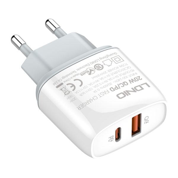 LDNIO Q229 QC3.0 / PD20W USB + Type-C snellader met 1m Type-C naar Type-C kabel, EU Plug, UK Plug, US Plug