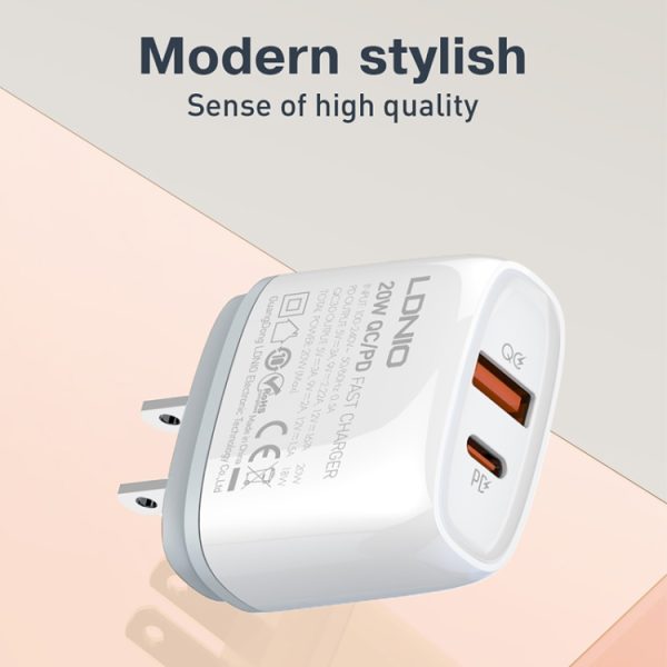 LDNIO Q229 QC3.0 / PD20W USB + Type-C snellader met 1m Type-C naar Type-C kabel, EU Plug, UK Plug, US Plug