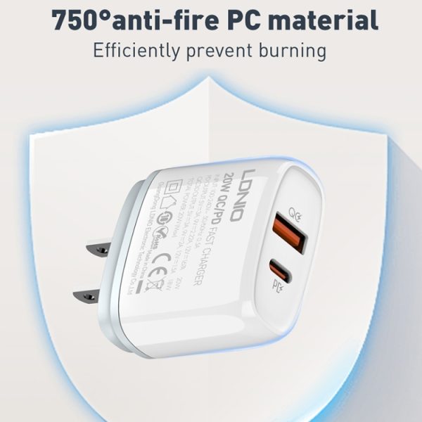 LDNIO Q229 QC3.0 / PD20W USB + Type-C snellader met 1m Type-C naar Type-C kabel, EU Plug, UK Plug, US Plug