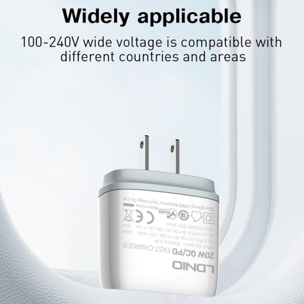 LDNIO Q229 QC3.0 / PD20W USB + Type-C snellader met 1m Type-C naar Type-C kabel, EU Plug, UK Plug, US Plug