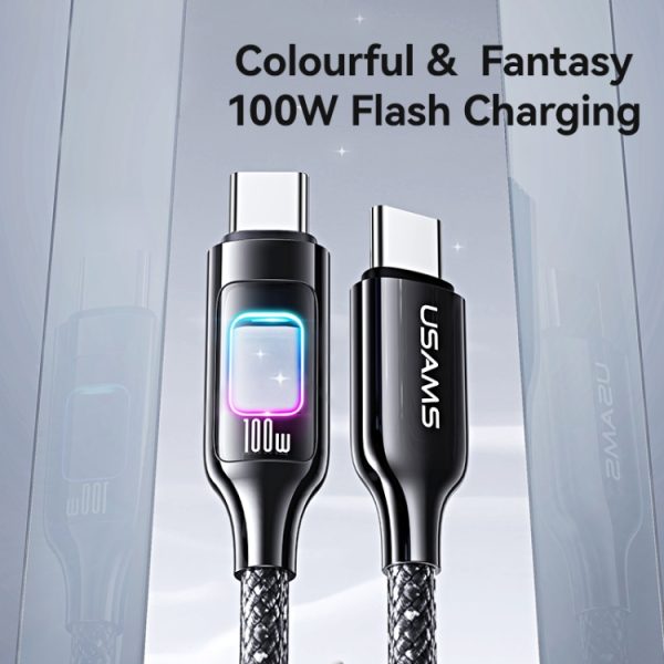 USAMS SJ750 100W Type-C / USB-C naar Type-C / USB-C zinklegering datakabel met kleurrijk licht, Type-C to Type-C
