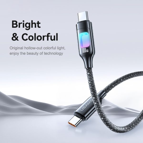 USAMS SJ750 100W Type-C / USB-C naar Type-C / USB-C zinklegering datakabel met kleurrijk licht, Type-C to Type-C