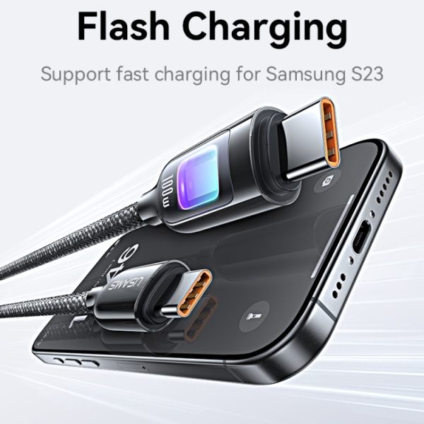 USAMS SJ750 100W Type-C / USB-C naar Type-C / USB-C zinklegering datakabel met kleurrijk licht, Type-C to Type-C