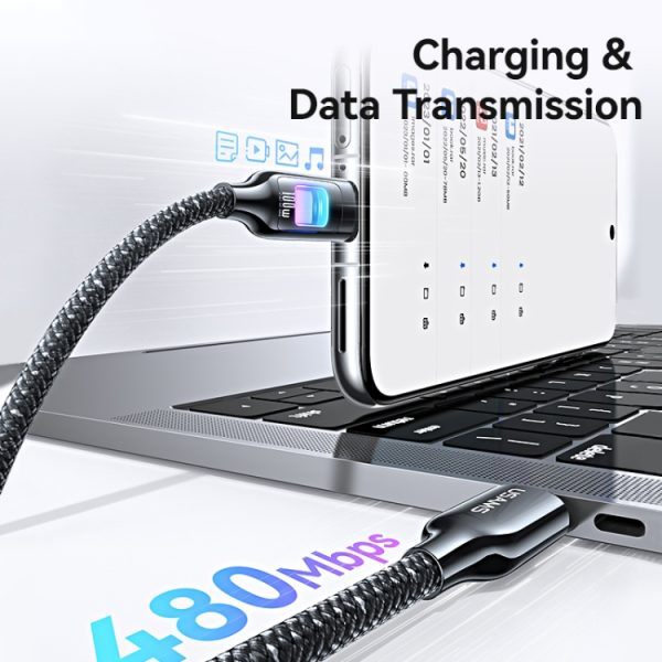 USAMS SJ750 100W Type-C / USB-C naar Type-C / USB-C zinklegering datakabel met kleurrijk licht, Type-C to Type-C