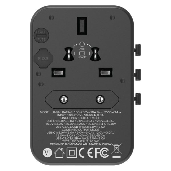 MOMAX 1-World UA8 PD 65W snellader-lichtnetadapter, UA8