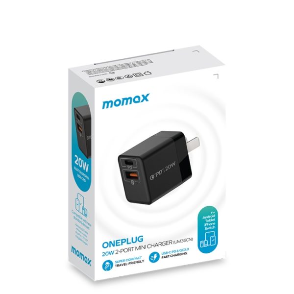 MOMAX UM36 PD 20W USB-C / Type-C + USB snellader voedingsadapter, CN-stekker, UM36