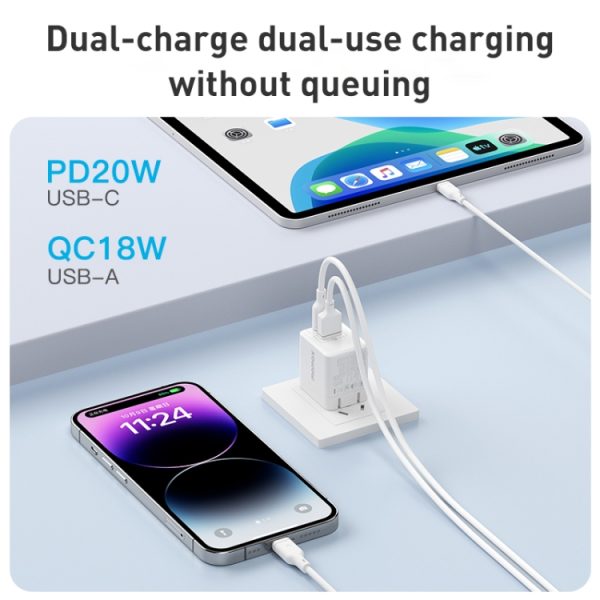 MOMAX UM36 PD 20W USB-C / Type-C + USB snellader voedingsadapter, CN-stekker, UM36