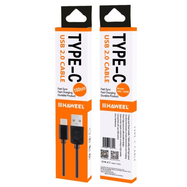 HAWEEL 1 m USB-C / Type-C naar USB 2.0 data- en oplaadkabel, Type-C 1m