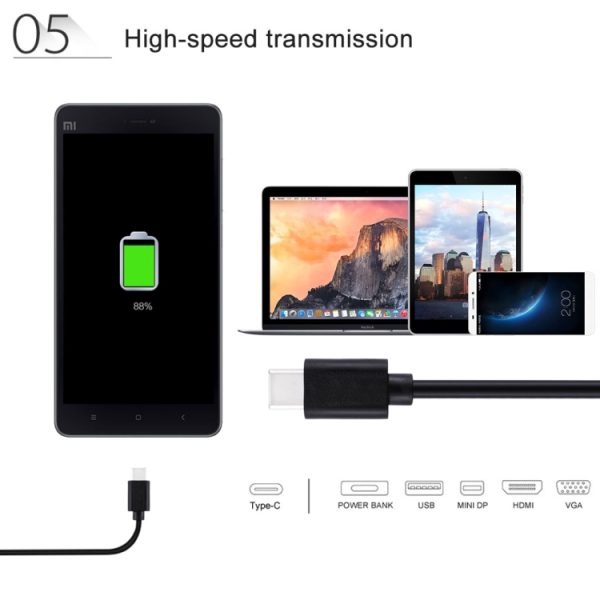 HAWEEL 1 m USB-C / Type-C naar USB 2.0 data- en oplaadkabel, Type-C 1m