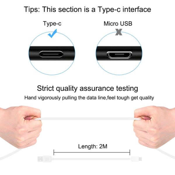 HAWEEL 2 m USB-C / Type-C naar USB 2.0 data- en oplaadkabel, Type-C 2m