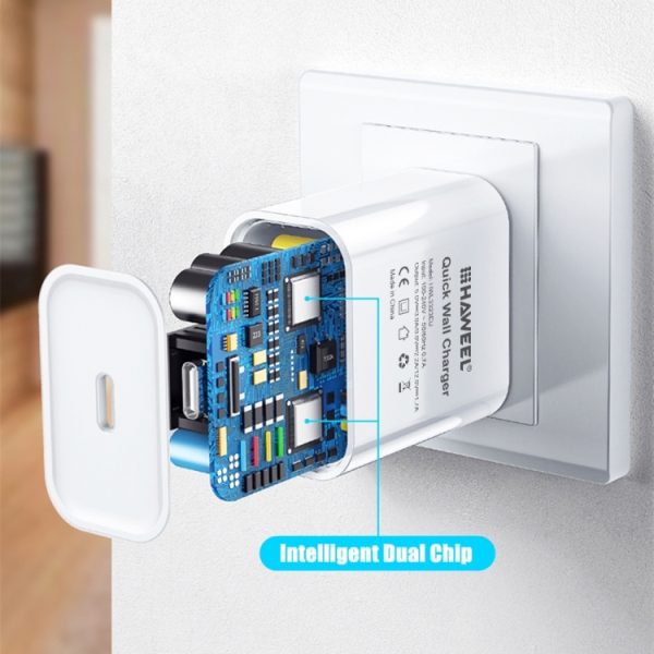HAWEEL PD 20W enkele USB-C / Type-C interface QC reislader, ondersteuning voor volledig QC-protocol, EU-stekker, QC Charger EU Plug