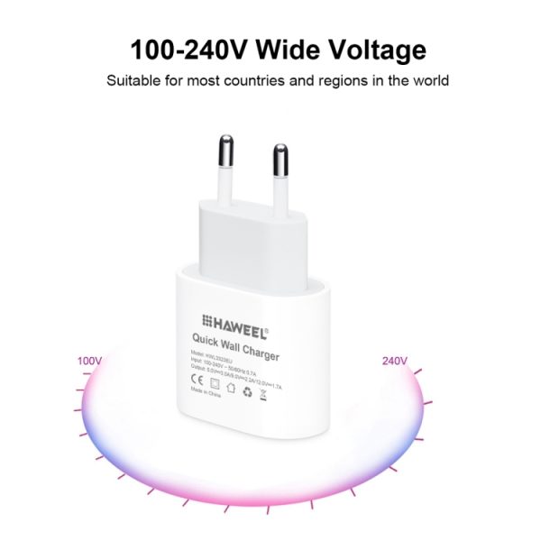 HAWEEL PD 20W enkele USB-C / Type-C interface QC reislader, ondersteuning voor volledig QC-protocol, EU-stekker, QC Charger EU Plug