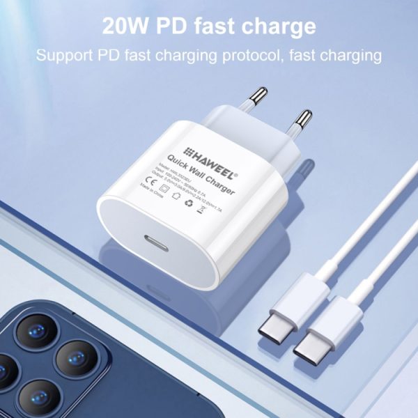 HAWEEL PD 20W enkele USB-C / Type-C interface QC reislader, ondersteuning voor volledig QC-protocol, EU-stekker, QC Charger EU Plug