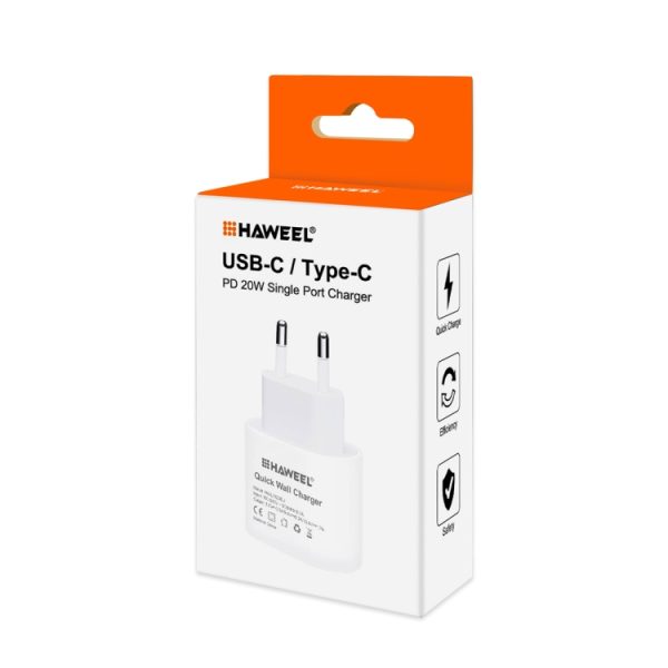 HAWEEL PD 20W enkele USB-C / Type-C interface QC reislader, ondersteuning voor volledig QC-protocol, EU-stekker, QC Charger EU Plug