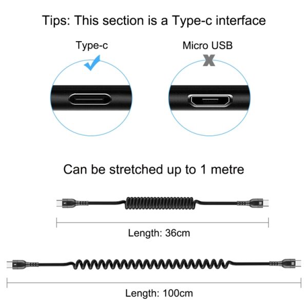 HAWEEL 1 m 5A USB-C / Type-C naar USB-C / Type-C intrekbare opgerolde PD-snellaadkabel