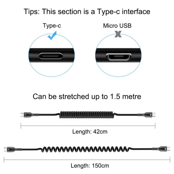 HAWEEL 1,5 m 5A USB-C / Type-C naar USB-C / Type-C intrekbare opgerolde PD-snellaadkabel
