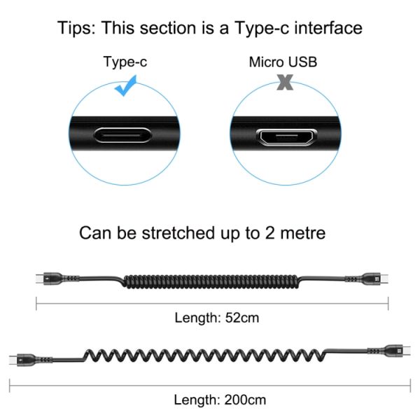 HAWEEL 2m 5A USB-C / Type-C naar USB-C / Type-C intrekbare opgerolde PD-snellaadkabel