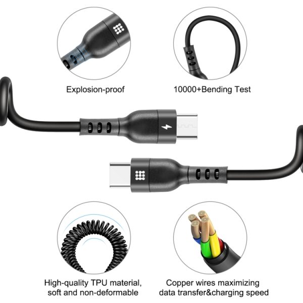 HAWEEL 2m 5A USB-C / Type-C naar USB-C / Type-C intrekbare opgerolde PD-snellaadkabel