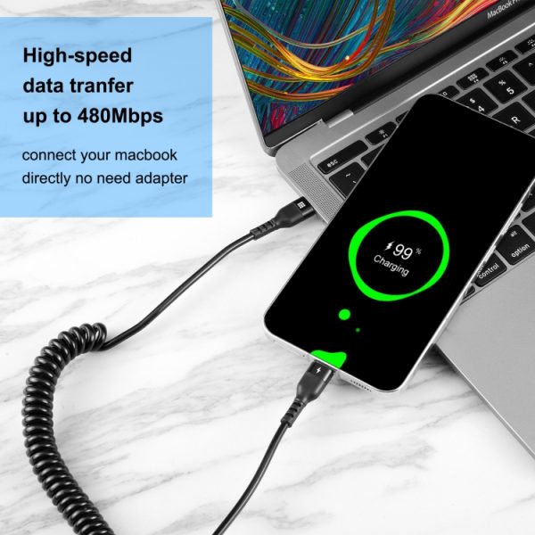 HAWEEL 2m 5A USB-C / Type-C naar USB-C / Type-C intrekbare opgerolde PD-snellaadkabel