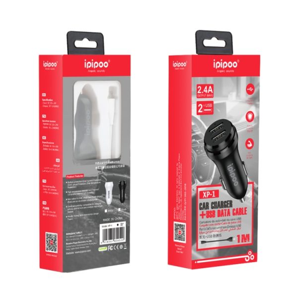 ipipoo XP-1 dubbele USB-autosnellaadoplader met Android Line, XP-1 (White)