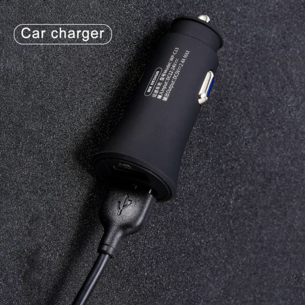 WK WP-C13 2.4A Warpath dubbele USB-autolader met USB naar 8-pins / micro USB / Type-C datakabel, WP-C13 with Cable (Black), WP-C13 with Cable (White)