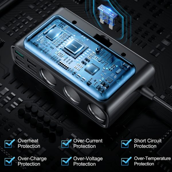 JOYROOM JR-CL06 9 in 1 154W PD USB-C / Type-C + Dual QC3.0 USB + 3 USB + 3 sigarettenaanstekergaten Digitaal display Autolader, JR-CL06