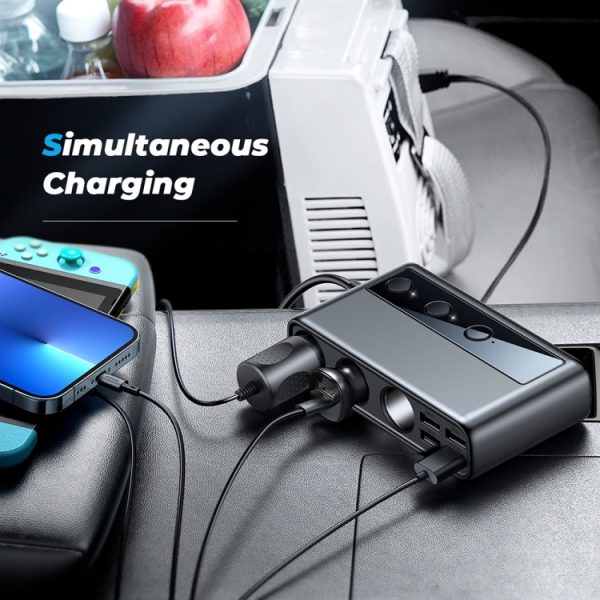 JOYROOM JR-CL06 9 in 1 154W PD USB-C / Type-C + Dual QC3.0 USB + 3 USB + 3 sigarettenaanstekergaten Digitaal display Autolader, JR-CL06